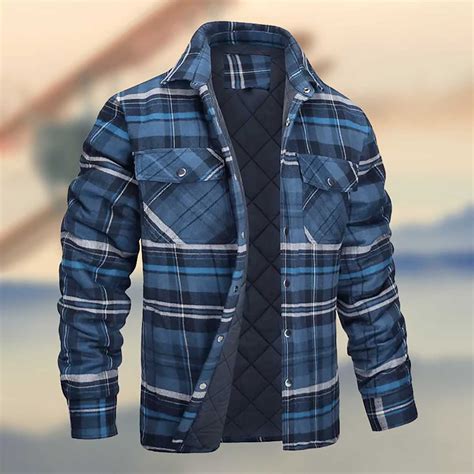 cllios Men's Flannel Shirt Jacket with Quilted Lined Classic Fit Long ...