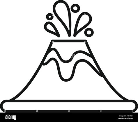 Simple line drawing of a volcano erupting, with lava flowing down its ...