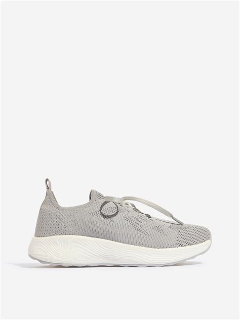Buy LUNA BLU Light Grey Knit-Textured Lace-Up Shoes from Westside