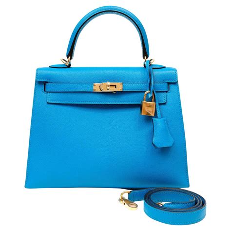Hermès Turquoise Blue Chevre 25 cm Kelly at 1stDibs