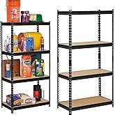 STAR WORK Black Adjustable 4-Shelf Shelving Unit Storage Utility Rack ...