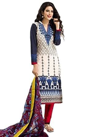 Buy Citizen Mart Off White - Red Cotton Printed Dress Material at Amazon.in