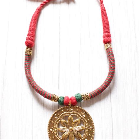 Antique Gold Finish Flower Motifs Braided Threads Choker Necklace – A ...