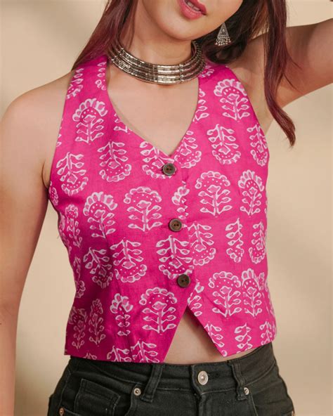 Pure cotton block print Indie Vest- Lotus Pink – tSucchi Traditions