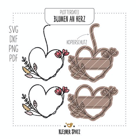 Laserdatei, Plotterdatei Motiv Blumen an Herz - Blumen | Herz ...