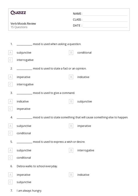 50+ Verb Moods worksheets for 6th Class on Quizizz | Free & Printable