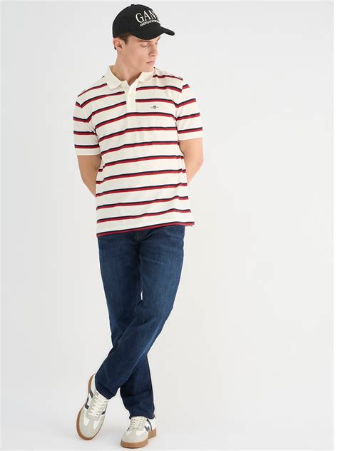 Shop Gant Men White Regular Fit Striped Polo Tshirt Online