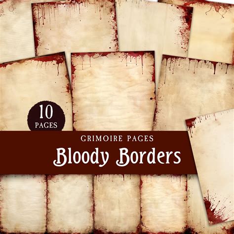 Bloody Borders Junk Journal Paper, Empty Grimoire Pages With Blood Splatters, Vampire Themed ...