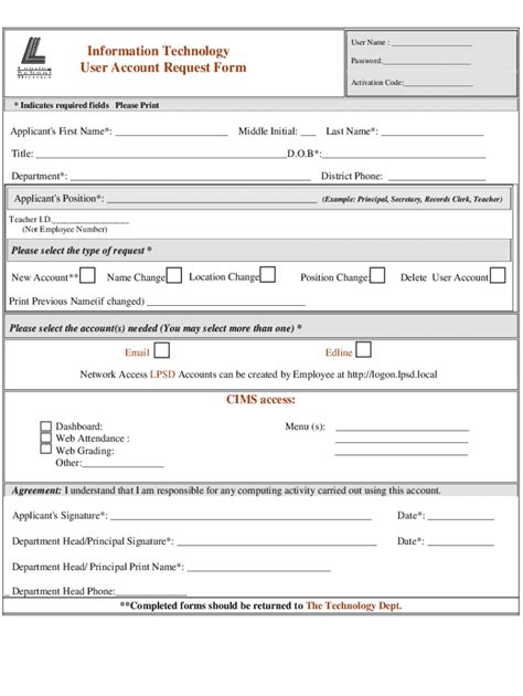 Fillable Online Information Technology User Account Request Form Fax ...