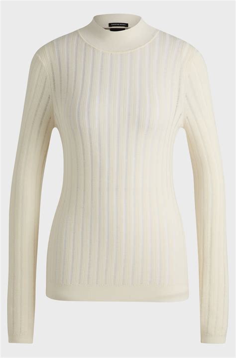 BOSS - Virgin-wool sweater with structured stripes - White
