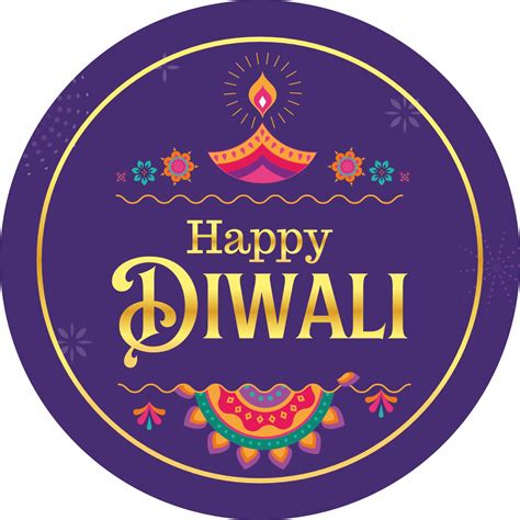 Happy Diwali Sticker – Golden Diya & Purple Motif – Grownex Packaging