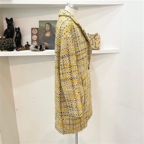 STEFANEL/coat/yellow/black/knit/medium/ladies/ステファネル/コート/ニット/黄色/黒/ミディ丈 ...