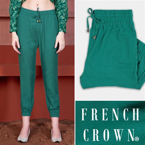 Cyan Green Plain-Solid Regular Fit Cotton Pant For Women