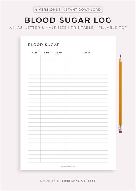 Blood Sugar Log Printable Template, Blood Glucose Tracker, Diabetic Log, Blood Sugar Tracker ...