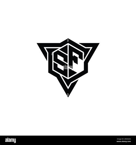 SF Letter Logo monogram hexagon shape with triangle outline sharp slice style design template ...