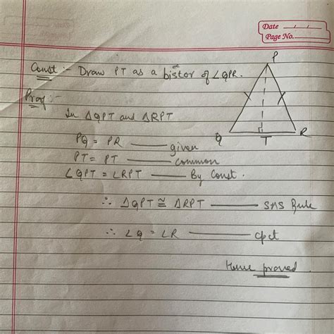 In triangle PQR, PQ = PR. Prove that angle R = angle Q. - Brainly.in