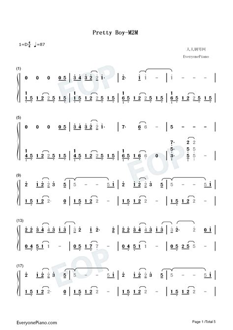 Pretty Boy-M2M-钢琴谱文件（五线谱、双手简谱、数字谱、Midi、PDF）免费下载