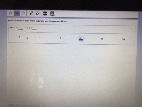 Move a number to each line to show one way to represent 48 divided by 4 ...