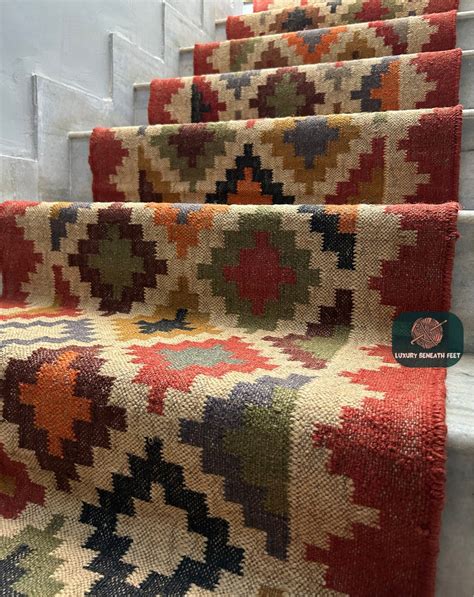 Multicolor Kilim Runner: Stair Vintage Aztec Motifs - Handmade Turkish ...