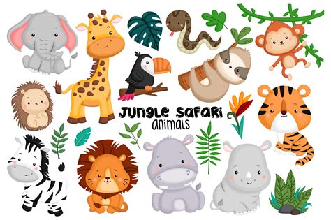 Jungle Animal Clipart - Cute Animal Graphic by Inkley Studio · Creative ...