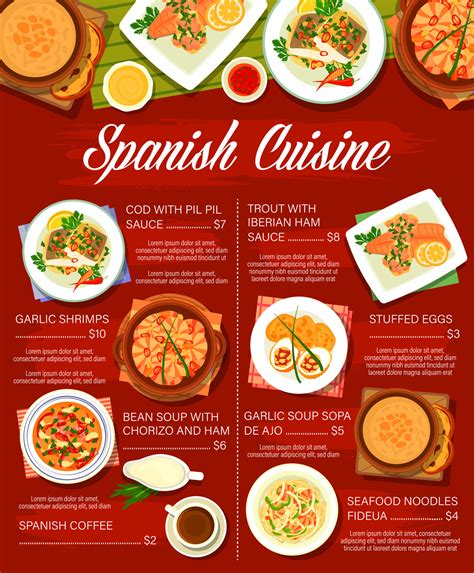 Spanish food menu, Spain cuisine dishes, tapas 23530709 Vector Art at ...