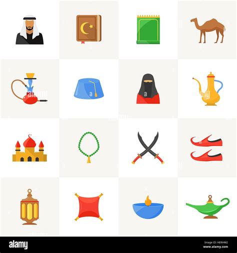 Arabic culture icons set. Arabic culture flat icons set with islamic ...