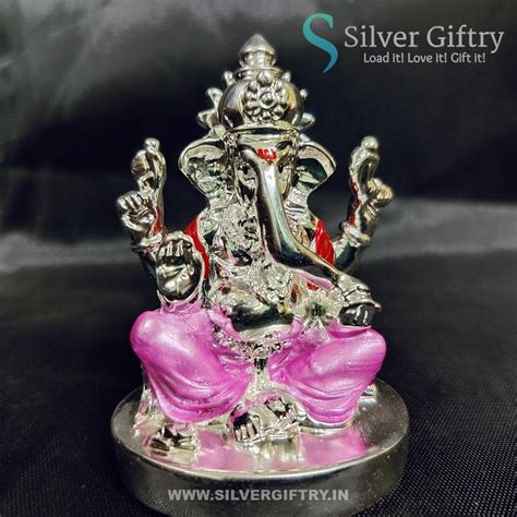 2.5" Pure Silver Ganesh Idol For Pooja | Pink – Silver Giftry