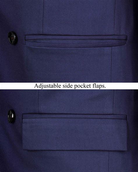 Outer Space Blue Textured Premium Terry Rayon Double-Breasted-Blazers ...