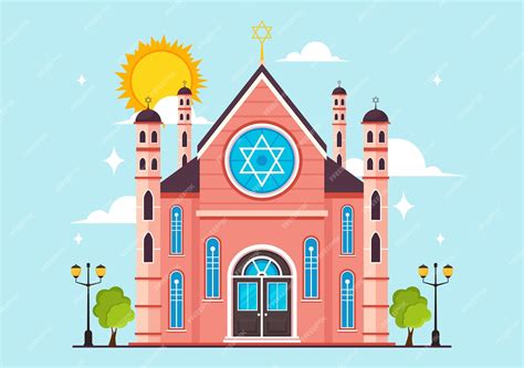 Premium Vector | Synagogue building or jewish temple illustration with ...