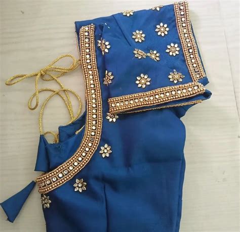 Blue color blouse simple aari work design – Artofit