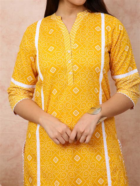 Bright Yellow Kurta With White Lace – Uniquestuff