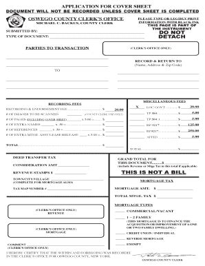 Fillable Online APPLICATION FOR COVER SHEET COVER SHEET DOCUMENT WILL ...