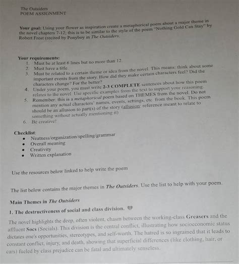 Solved: The Outsiders POEM ASSIGNMENT Your goal: Using your flower as ...