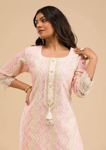 Buy Cream Cutwork Cotton Readymade Salwar Suit - Koskii