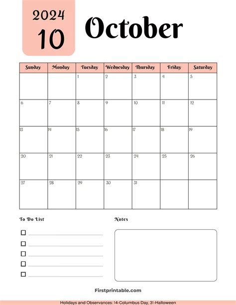 Free Printable & Fillable October Calendars 2024 | October calendar ...