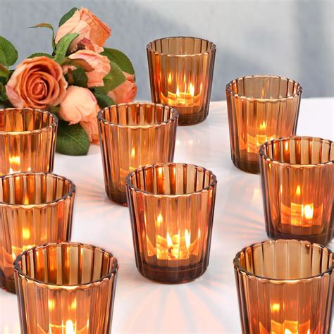 Amazon.com: NITIME 24pcs Vintage Ribbed Amber Votive Candle Holders ...