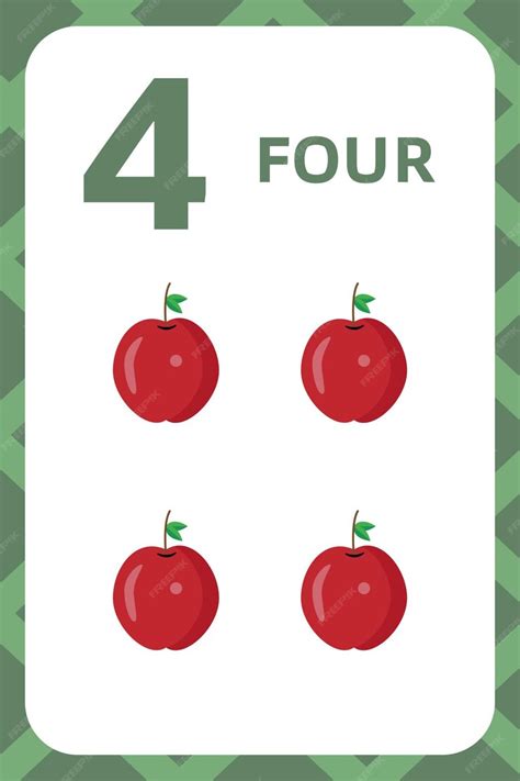 Cute numbers flashcard number 4 educational design for preschool or ...