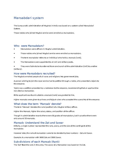 Mansabdari system - Hggcvvvjkb - Mansabdari system The bureaucratic ...
