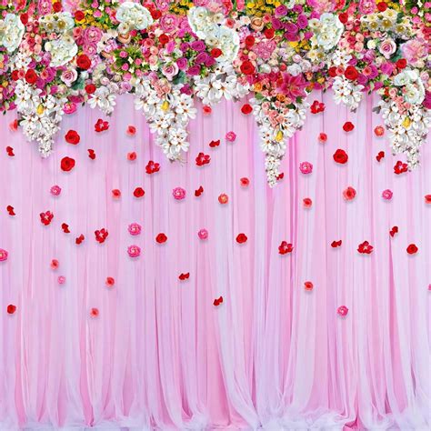 Dhara Creation Curtain Flowers 8Ft*8Ft Curtain Backdrop Cloth for Pooja ...