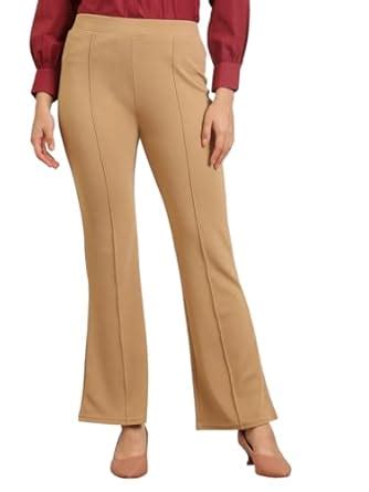 Buy FITHUB Stylish Women's High-Rise Loose-Fit Boot Cut Trousers Color ...