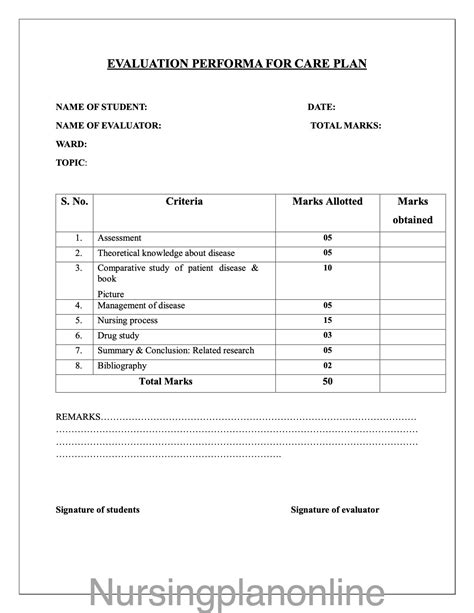 FORMAT- CARE PLAN – Nursing Plan Online
