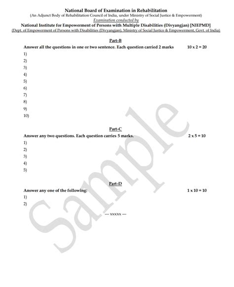 Sample Question Paper Pattern for D.Ed.Spl.Ed.(ASD)