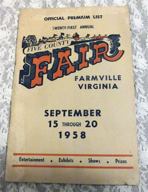 VINTAGE 1958-5 COUNTY FAIR FARMVILLE VIRGINIA OFFICIAL PREMIUM LIST ...
