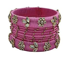 HABSA Hand Craft Beautiful Design and kundans Silk Thread Bangle Set ...