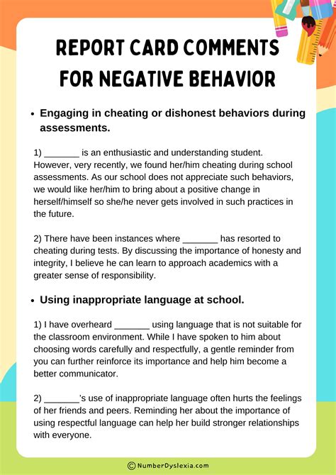 20 Negative Behavior Comments Examples for Report Card - Number Dyslexia