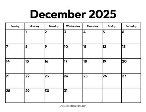 December 2025 Calendar - Calendar Options