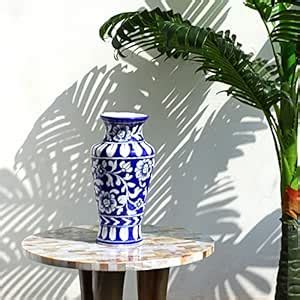 Buy India Meets India Ceramic Flower Vase (9 Inches, Blue) Online at ...