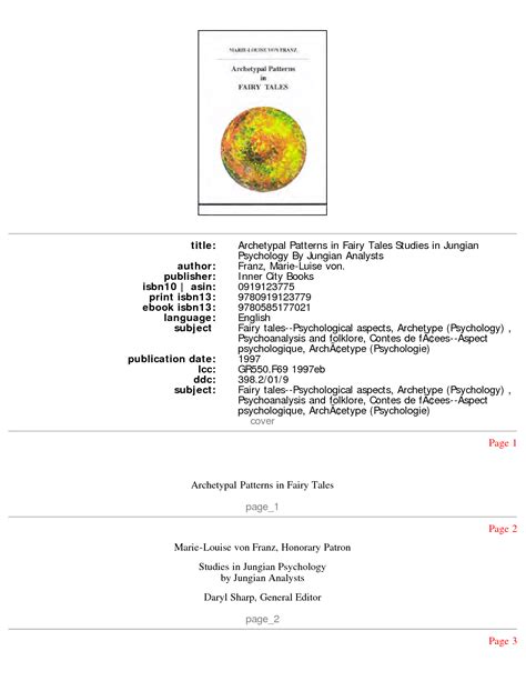 SOLUTION: Marielouise von franz archetypal patterns in fairy tales ...