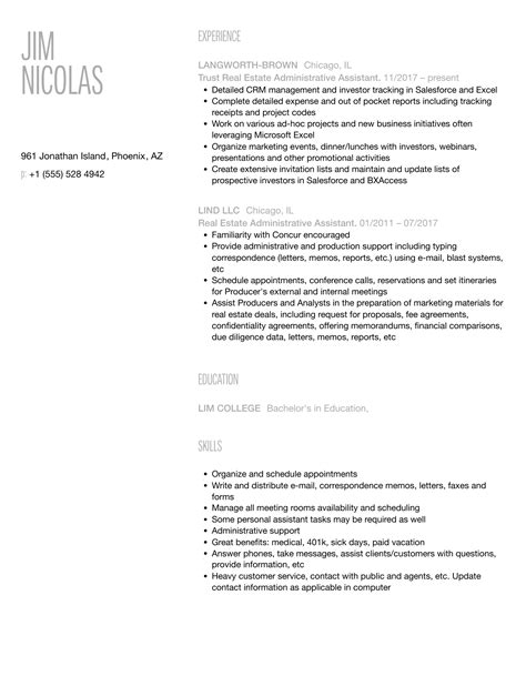 Real Estate Administrative Assistant Resume Samples | Velvet Jobs