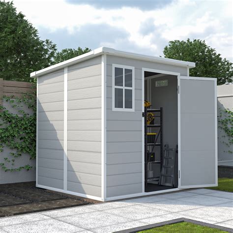 Outdoor Resin Storage Shed, 6x6 FT Plastic Waterproof Storage Sheds ...